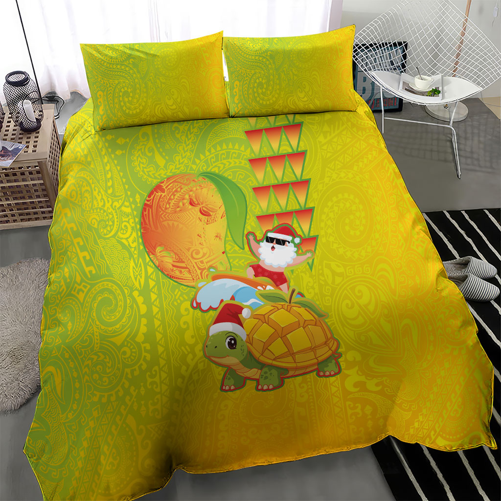 Hawaiian Mango Mele Kalikimaka Bedding Set Santa Claus Surfing with Turtle Mango Christmas LT03 - Polynesian Pride