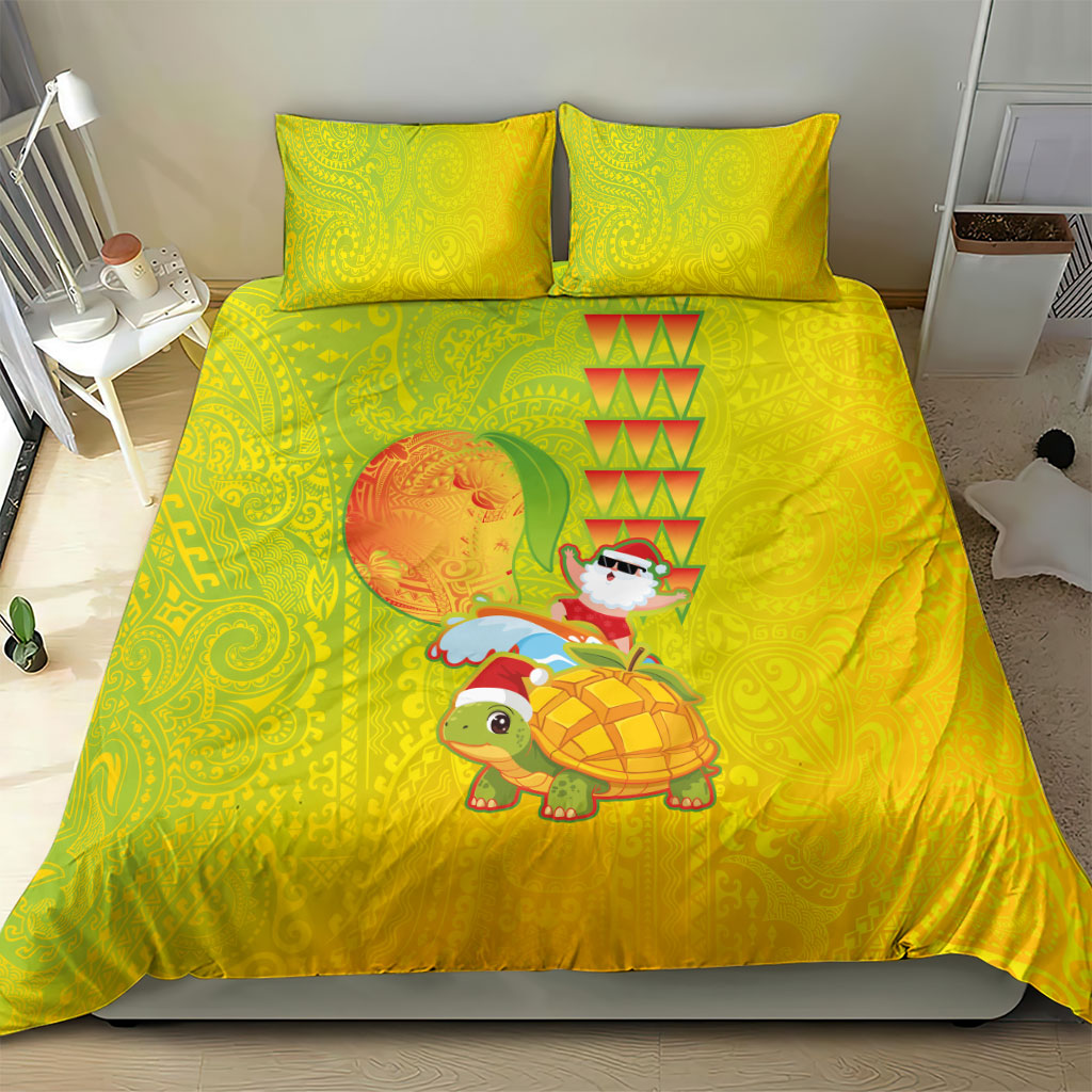 Hawaiian Mango Mele Kalikimaka Bedding Set Santa Claus Surfing with Turtle Mango Christmas LT03 - Polynesian Pride