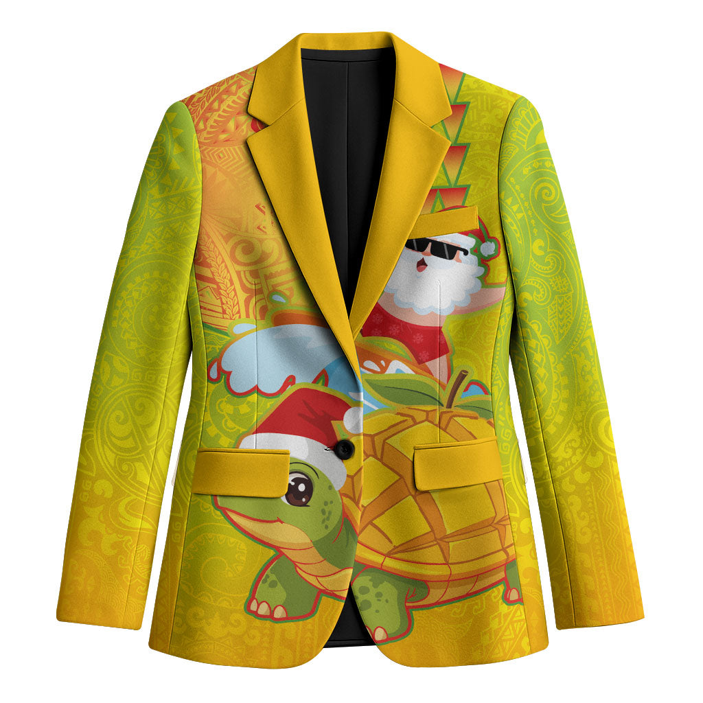 Hawaiian Mango Mele Kalikimaka Blazer Santa Claus Surfing with Turtle Mango Christmas LT03 Unisex Multicolor - Polynesian Pride