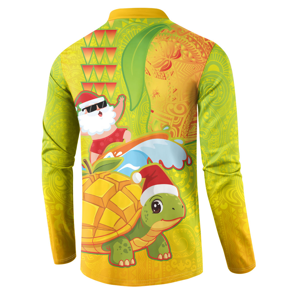 Hawaiian Mango Mele Kalikimaka Button Sweatshirt Santa Claus Surfing with Turtle Mango Christmas LT03 - Polynesian Pride