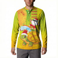 Hawaiian Mango Mele Kalikimaka Button Sweatshirt Santa Claus Surfing with Turtle Mango Christmas LT03 - Polynesian Pride