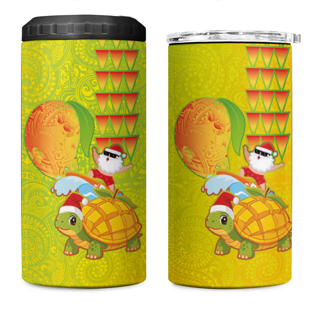 Hawaiian Mango Mele Kalikimaka 4 in 1 Can Cooler Tumbler Santa Claus Surfing with Turtle Mango Christmas LT03 One Size: 16 oz Multicolor - Polynesian Pride