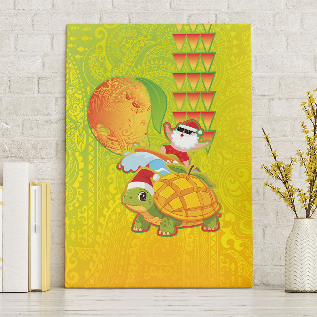 Hawaiian Mango Mele Kalikimaka Canvas Wall Art Santa Claus Surfing with Turtle Mango Christmas LT03 Without Frame Multicolor - Polynesian Pride
