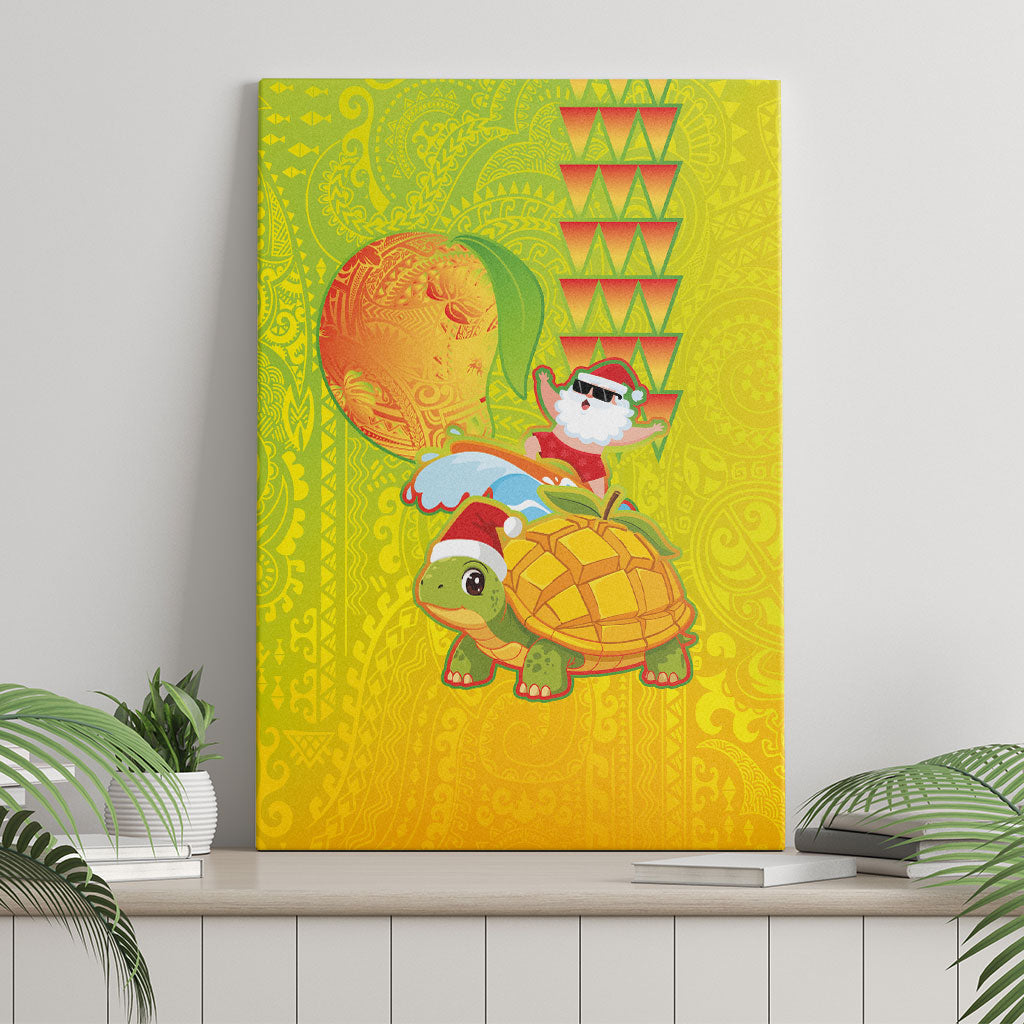 Hawaiian Mango Mele Kalikimaka Canvas Wall Art Santa Claus Surfing with Turtle Mango Christmas LT03 - Polynesian Pride