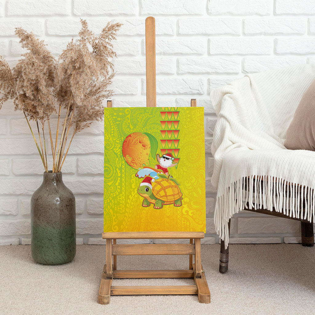 Hawaiian Mango Mele Kalikimaka Canvas Wall Art Santa Claus Surfing with Turtle Mango Christmas LT03 - Polynesian Pride