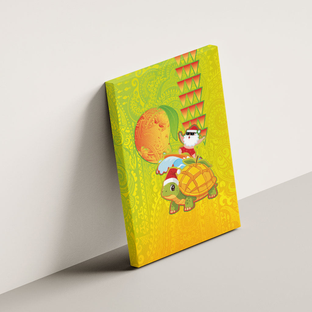 Hawaiian Mango Mele Kalikimaka Canvas Wall Art Santa Claus Surfing with Turtle Mango Christmas LT03 - Polynesian Pride
