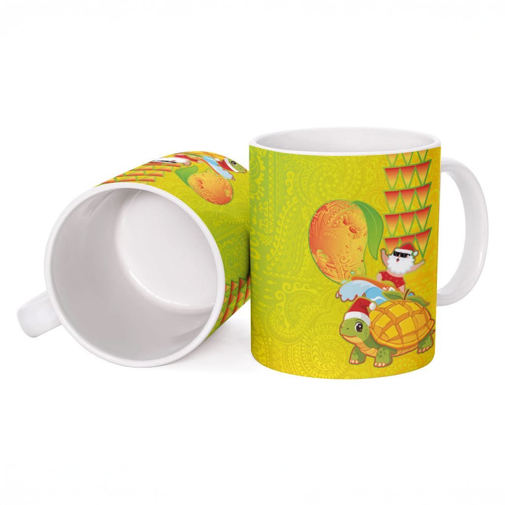 Hawaiian Mango Mele Kalikimaka Ceramic Mug Santa Claus Surfing with Turtle Mango Christmas LT03 - Polynesian Pride