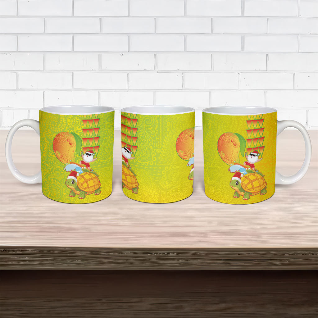 Hawaiian Mango Mele Kalikimaka Ceramic Mug Santa Claus Surfing with Turtle Mango Christmas LT03 - Polynesian Pride
