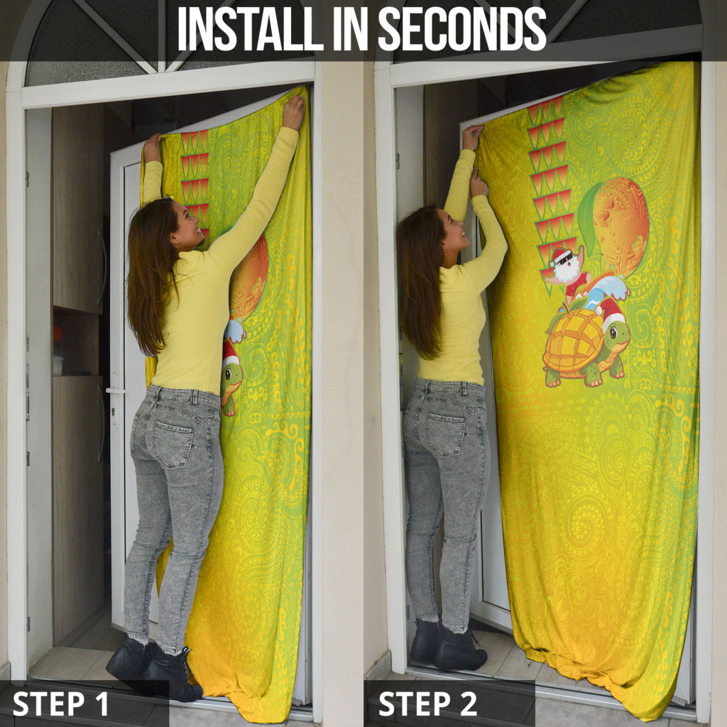 Hawaiian Mango Mele Kalikimaka Door Cover Santa Claus Surfing with Turtle Mango Christmas LT03 - Polynesian Pride