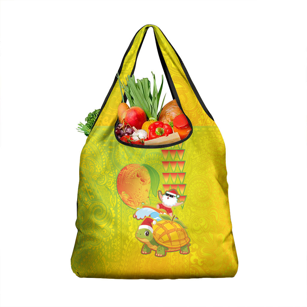 Hawaiian Mango Mele Kalikimaka Grocery Bag Santa Claus Surfing with Turtle Mango Christmas LT03 1-pack One Size Multicolor - Polynesian Pride