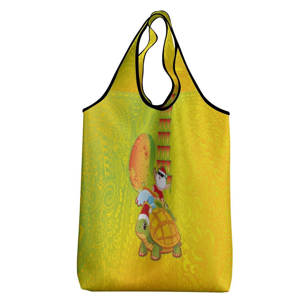 Hawaiian Mango Mele Kalikimaka Grocery Bag Santa Claus Surfing with Turtle Mango Christmas LT03 - Polynesian Pride