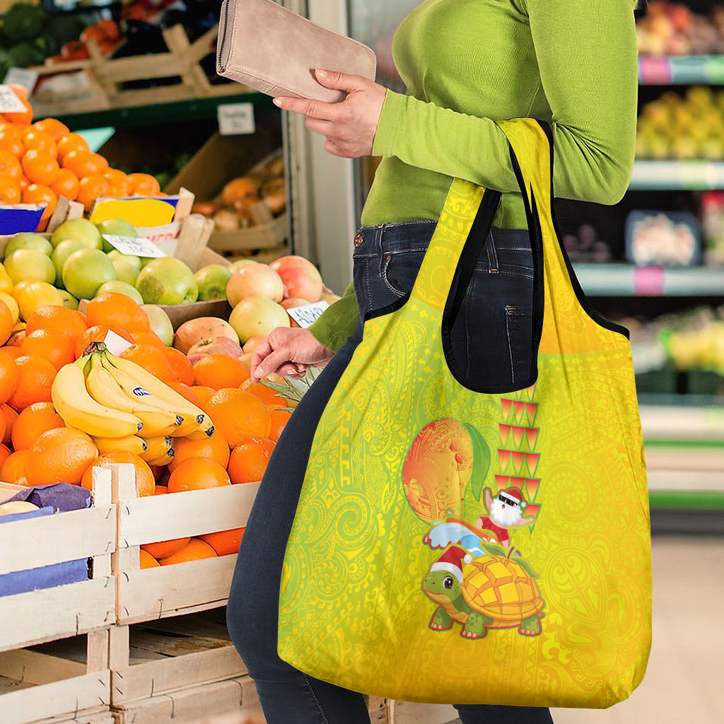 Hawaiian Mango Mele Kalikimaka Grocery Bag Santa Claus Surfing with Turtle Mango Christmas LT03 - Polynesian Pride