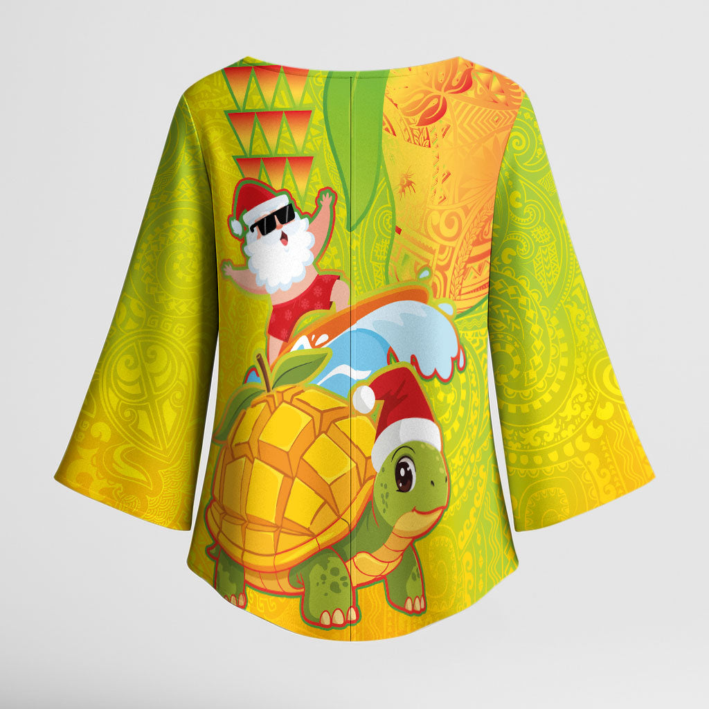 Hawaiian Mango Mele Kalikimaka Kimono Sleeve Blouse Santa Claus Surfing with Turtle Mango Christmas LT03 - Polynesian Pride