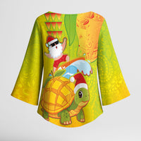 Hawaiian Mango Mele Kalikimaka Kimono Sleeve Blouse Santa Claus Surfing with Turtle Mango Christmas LT03 - Polynesian Pride