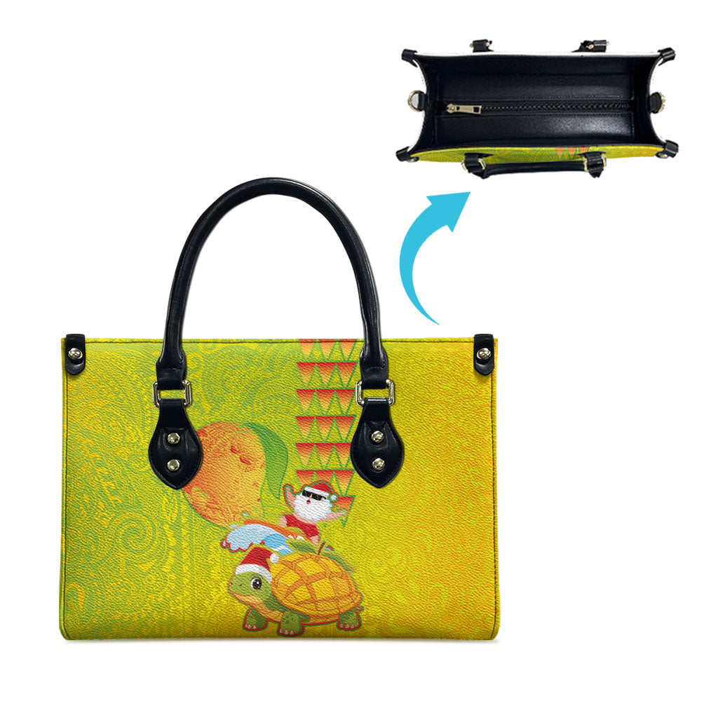 Hawaiian Mango Mele Kalikimaka Leather Bag Santa Claus Surfing with Turtle Mango Christmas LT03 - Polynesian Pride