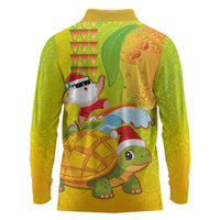 Hawaiian Mango Mele Kalikimaka Long Sleeve Polo Shirt Santa Claus Surfing with Turtle Mango Christmas LT03 - Polynesian Pride