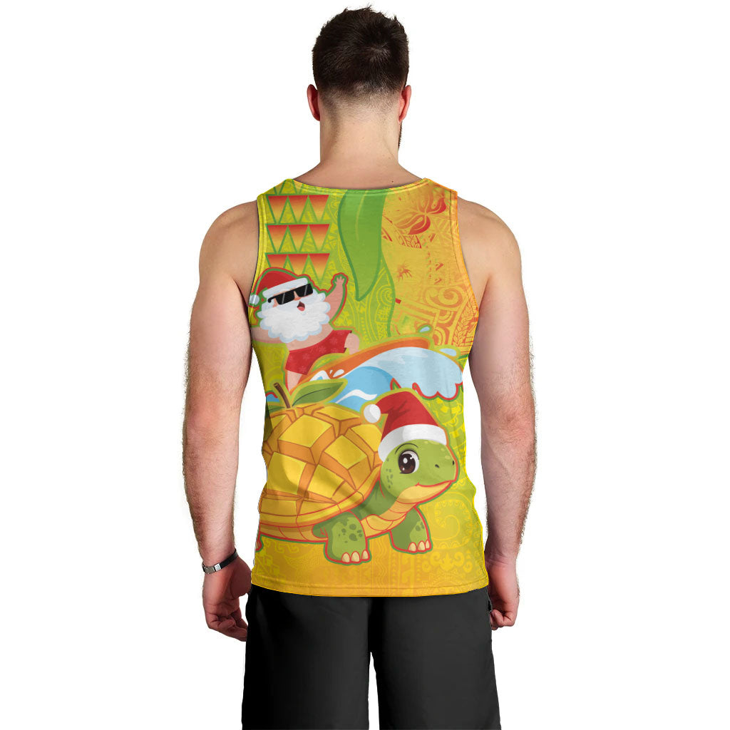 Hawaiian Mango Mele Kalikimaka Men Tank Top Santa Claus Surfing with Turtle Mango Christmas LT03 - Polynesian Pride