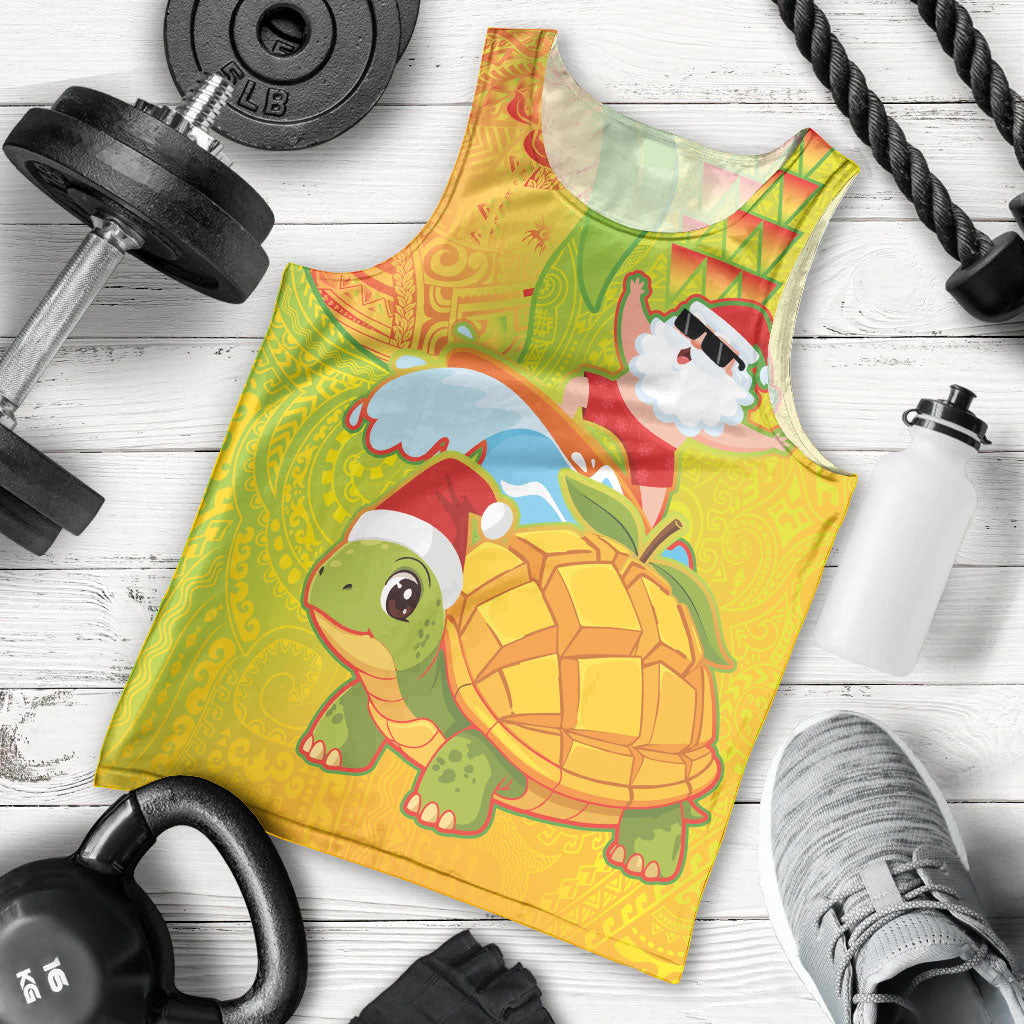 Hawaiian Mango Mele Kalikimaka Men Tank Top Santa Claus Surfing with Turtle Mango Christmas LT03 - Polynesian Pride