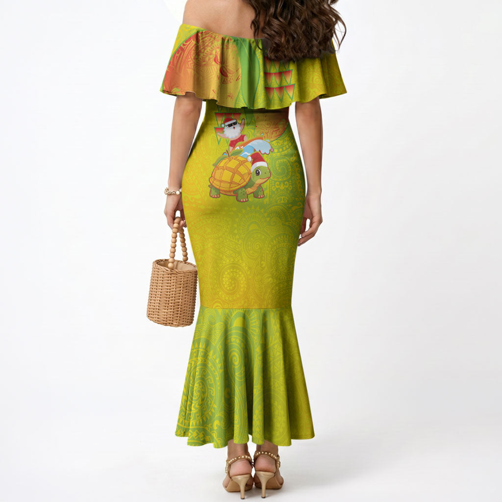 Hawaiian Mango Mele Kalikimaka Mermaid Dress Santa Claus Surfing with Turtle Mango Christmas LT03 - Polynesian Pride