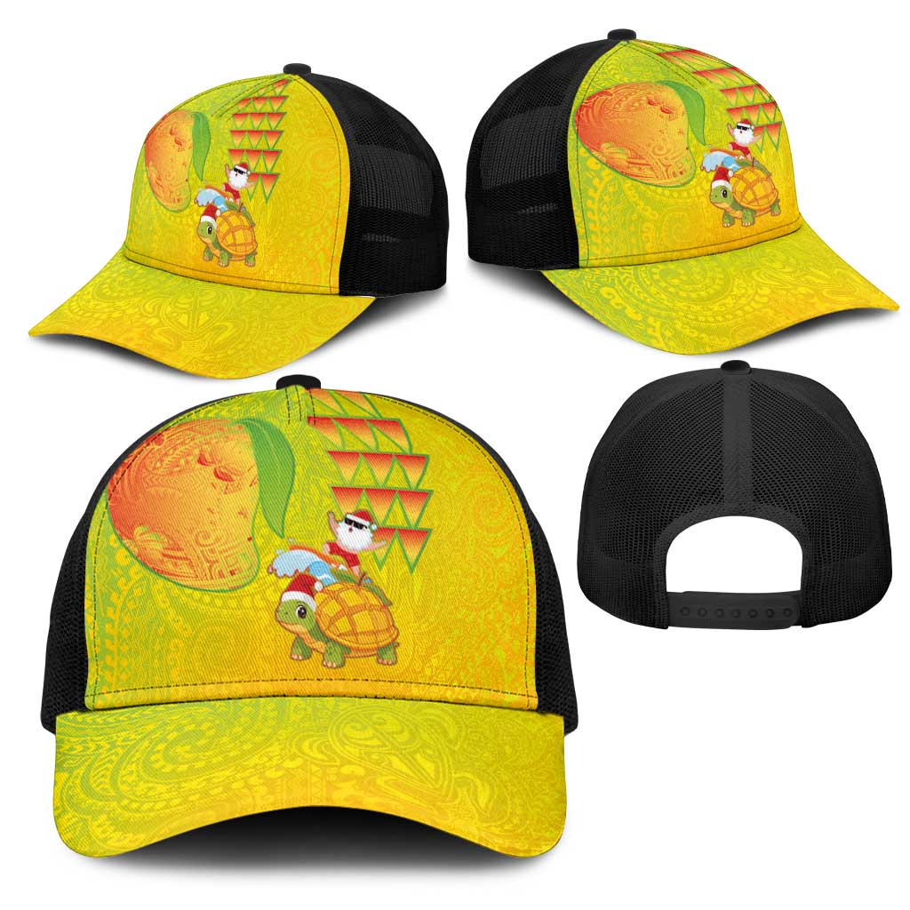 Hawaiian Mango Mele Kalikimaka Mesh Trucker Cap Santa Claus Surfing with Mango Christmas Turtle LT03 - Polynesian Pride