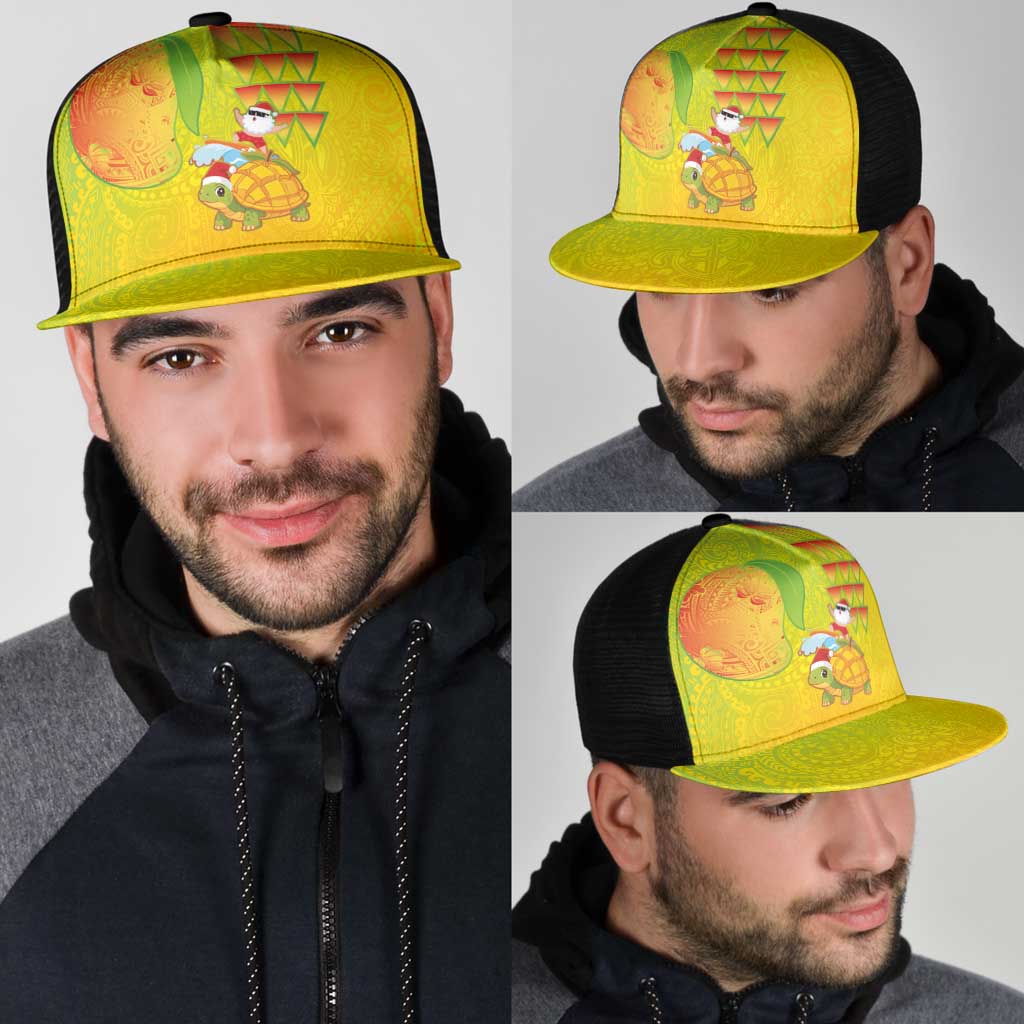 Hawaiian Mango Mele Kalikimaka Mesh Trucker Cap Santa Claus Surfing with Mango Christmas Turtle LT03 - Polynesian Pride