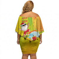 Hawaiian Mango Mele Kalikimaka Off Shoulder Short Dress Santa Claus Surfing with Turtle Mango Christmas LT03 - Polynesian Pride
