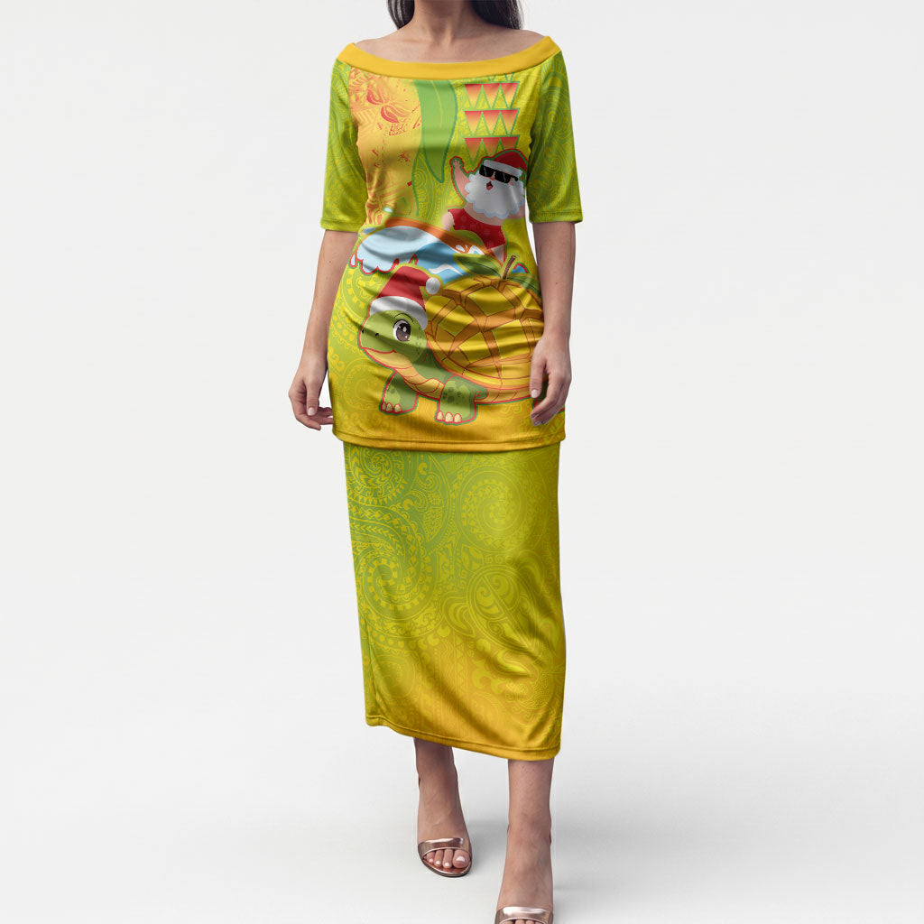 Hawaiian Mango Mele Kalikimaka Puletasi Santa Claus Surfing with Turtle Mango Christmas LT03 Long Dress Multicolor - Polynesian Pride
