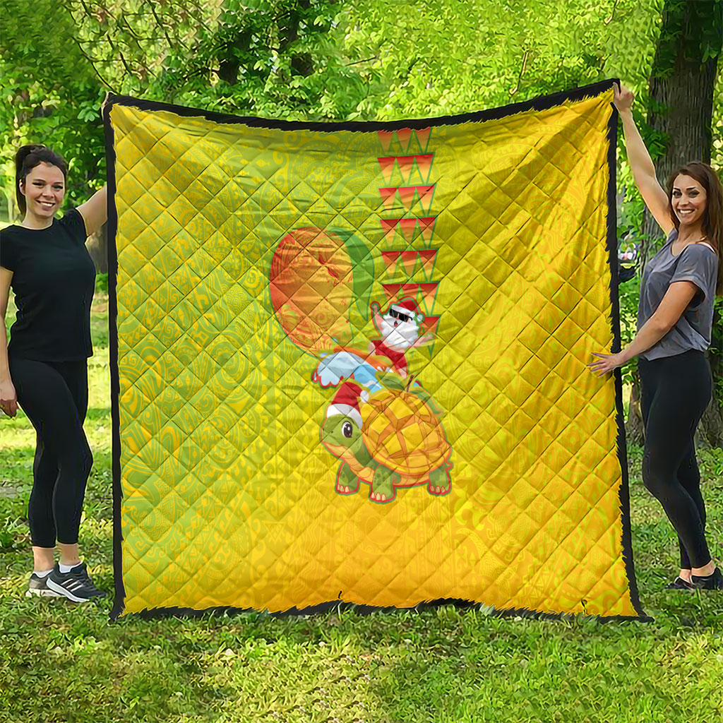 Hawaiian Mango Mele Kalikimaka Quilt Santa Claus Surfing with Turtle Mango Christmas LT03 - Polynesian Pride