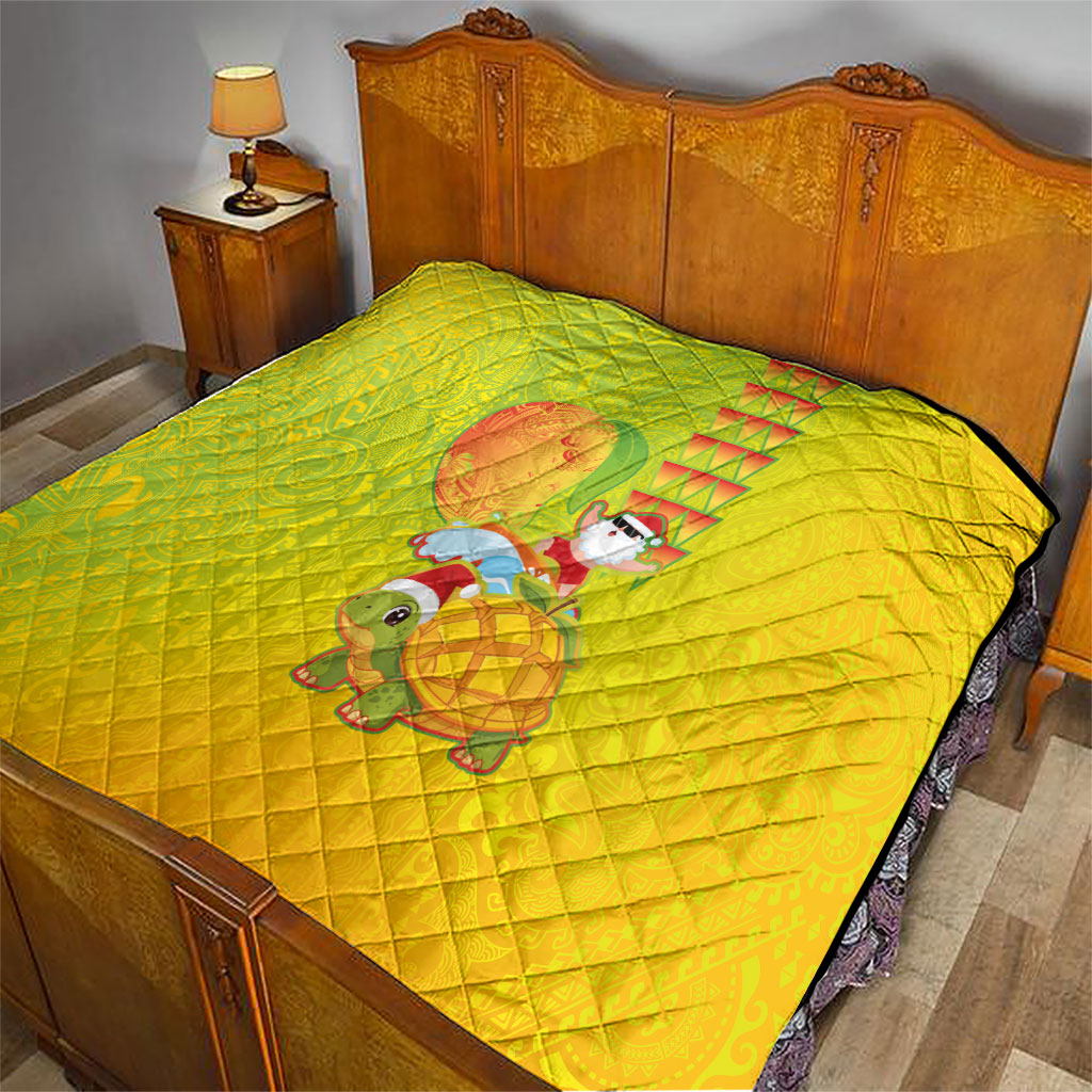 Hawaiian Mango Mele Kalikimaka Quilt Santa Claus Surfing with Turtle Mango Christmas LT03 - Polynesian Pride