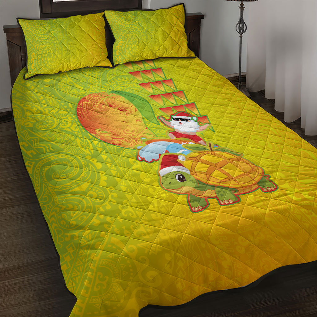 Hawaiian Mango Mele Kalikimaka Quilt Bed Set Santa Claus Surfing with Turtle Mango Christmas LT03 Multicolor - Polynesian Pride