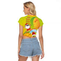 Hawaiian Mango Mele Kalikimaka Raglan Cropped T Shirt Santa Claus Surfing with Turtle Mango Christmas LT03 - Polynesian Pride