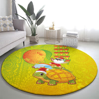 Hawaiian Mango Mele Kalikimaka Round Carpet Santa Claus Surfing with Turtle Mango Christmas LT03 - Polynesian Pride