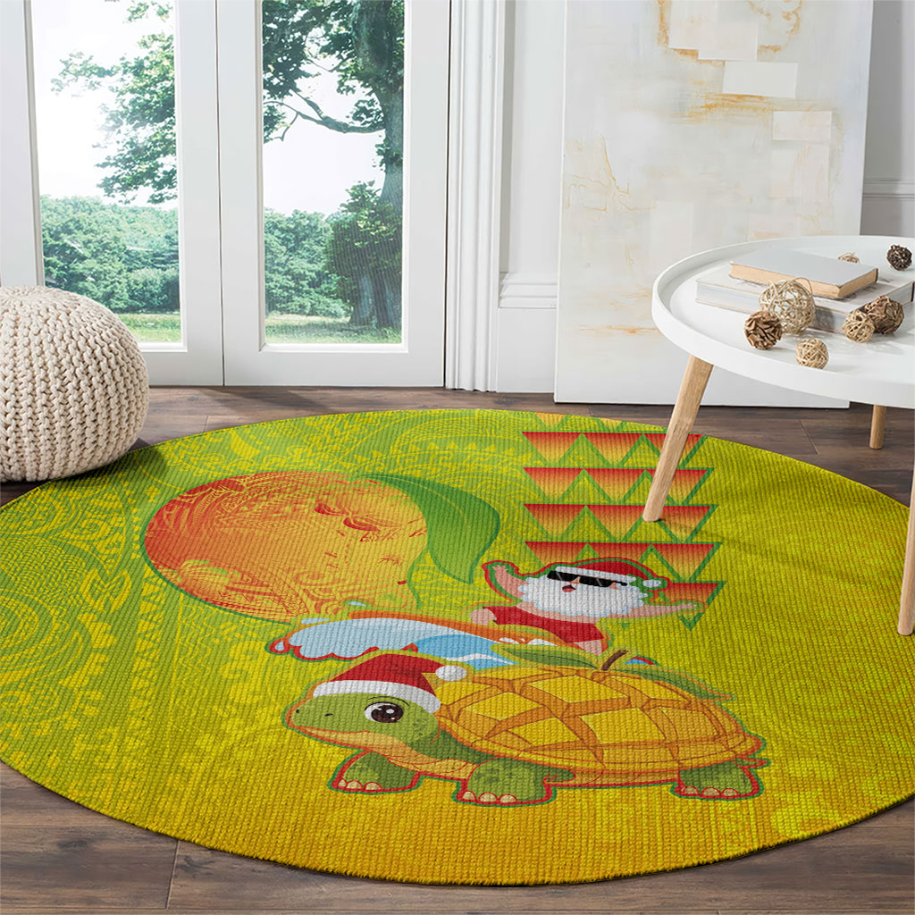 Hawaiian Mango Mele Kalikimaka Round Carpet Santa Claus Surfing with Turtle Mango Christmas LT03 - Polynesian Pride