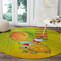 Hawaiian Mango Mele Kalikimaka Round Carpet Santa Claus Surfing with Turtle Mango Christmas LT03 - Polynesian Pride