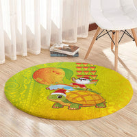Hawaiian Mango Mele Kalikimaka Round Carpet Santa Claus Surfing with Turtle Mango Christmas LT03 - Polynesian Pride