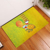 Hawaiian Mango Mele Kalikimaka Rubber Doormat Santa Claus Surfing with Turtle Mango Christmas LT03 - Polynesian Pride