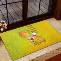 Hawaiian Mango Mele Kalikimaka Rubber Doormat Santa Claus Surfing with Turtle Mango Christmas LT03 - Polynesian Pride