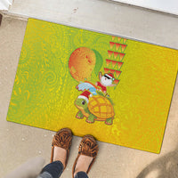 Hawaiian Mango Mele Kalikimaka Rubber Doormat Santa Claus Surfing with Turtle Mango Christmas LT03 - Polynesian Pride