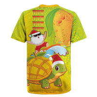 Hawaiian Mango Mele Kalikimaka Rugby Jersey Santa Claus Surfing with Turtle Mango Christmas LT03 - Polynesian Pride