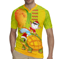 Hawaiian Mango Mele Kalikimaka Rugby Jersey Santa Claus Surfing with Turtle Mango Christmas LT03 - Polynesian Pride
