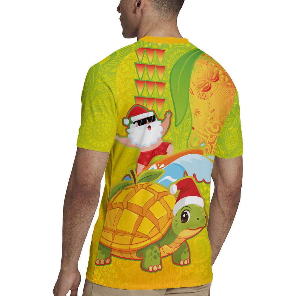 Hawaiian Mango Mele Kalikimaka Rugby Jersey Santa Claus Surfing with Turtle Mango Christmas LT03 - Polynesian Pride