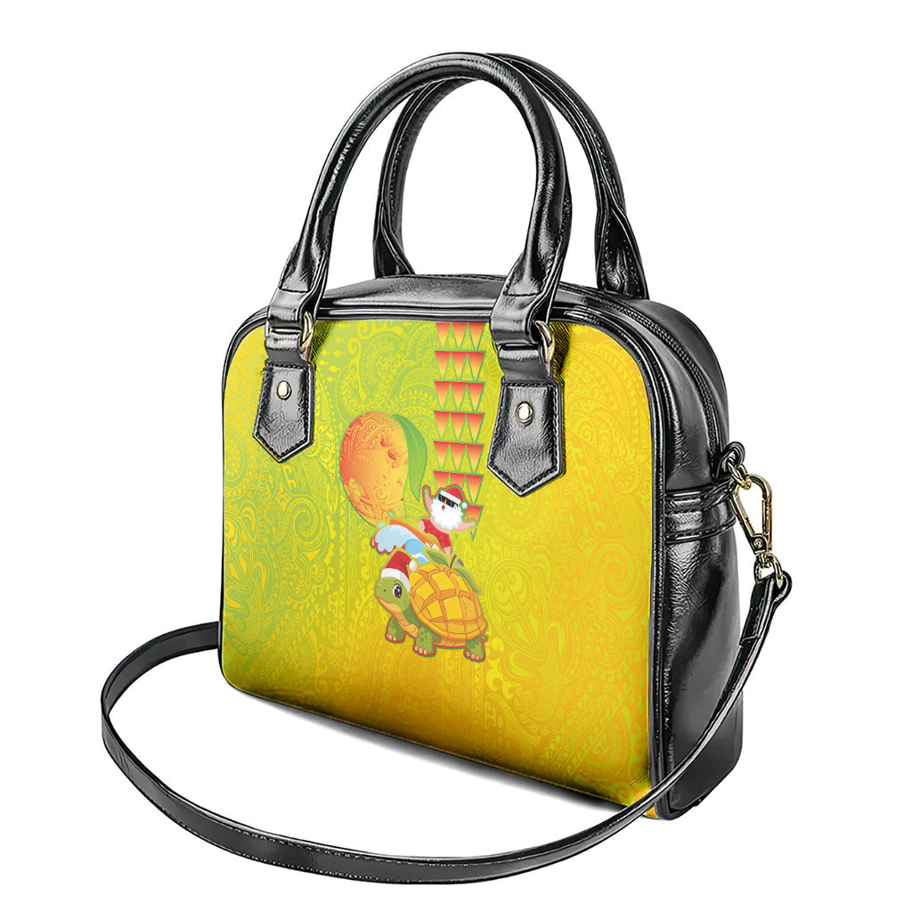 Hawaiian Mango Mele Kalikimaka Shoulder Handbag Santa Claus Surfing with Turtle Mango Christmas LT03 - Polynesian Pride