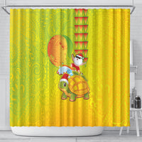 Hawaiian Mango Mele Kalikimaka Shower Curtain Santa Claus Surfing with Turtle Mango Christmas LT03 - Polynesian Pride