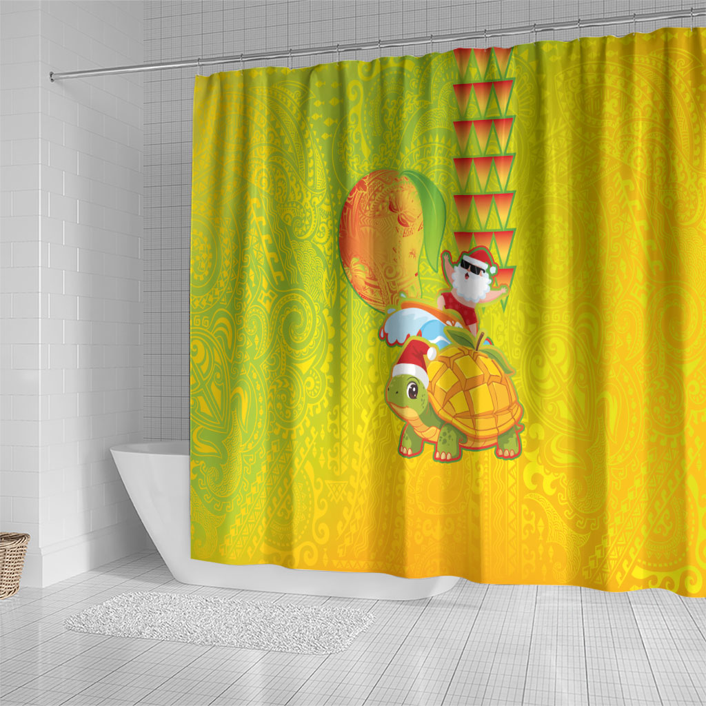 Hawaiian Mango Mele Kalikimaka Shower Curtain Santa Claus Surfing with Turtle Mango Christmas LT03 - Polynesian Pride