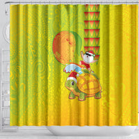 Hawaiian Mango Mele Kalikimaka Shower Curtain Santa Claus Surfing with Turtle Mango Christmas LT03 - Polynesian Pride