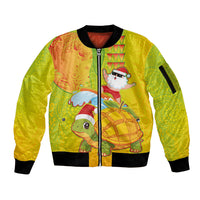 Hawaiian Mango Mele Kalikimaka Sleeve Zip Bomber Jacket Santa Claus Surfing with Turtle Mango Christmas LT03 Unisex Multicolor - Polynesian Pride