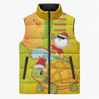 Hawaiian Mango Mele Kalikimaka Sleeveless Puffer Jacket Santa Claus Surfing with Turtle Mango Christmas LT03 Unisex Multicolor - Polynesian Pride