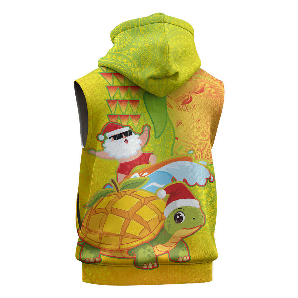 Hawaiian Mango Mele Kalikimaka Sleeveless Zip Hoodie Santa Claus Surfing with Turtle Mango Christmas LT03 - Polynesian Pride