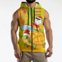 Hawaiian Mango Mele Kalikimaka Sleeveless Zip Hoodie Santa Claus Surfing with Turtle Mango Christmas LT03 - Polynesian Pride