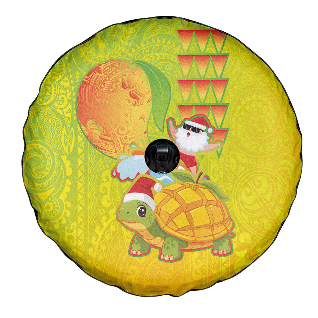 Hawaiian Mango Mele Kalikimaka Spare Tire Cover Santa Claus Surfing with Turtle Mango Christmas LT03 - Polynesian Pride